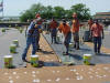 Inmates re-roof a state building in Pierre.